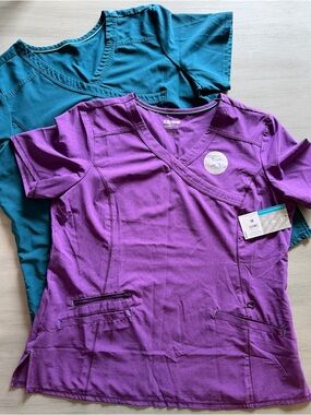 ScrubStar 4 Way Stretch Women V-Neck Scrub Top Bundle Multi-Pocket NWT